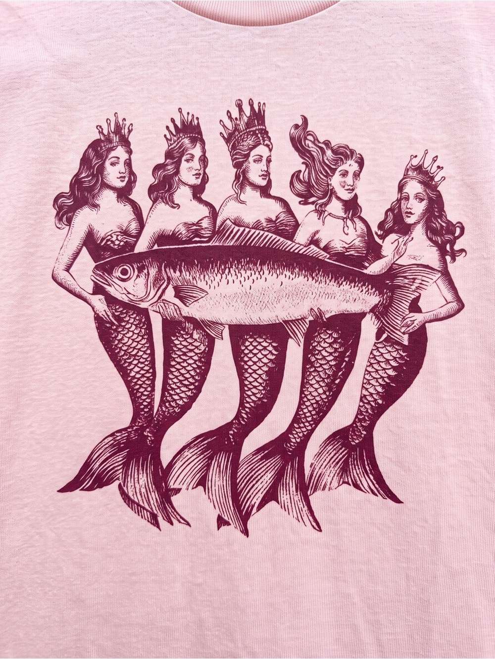 Gildan Pink Short Sleeve Tee with Maroon Mermaid Band Graphic - Picture 2 of 3